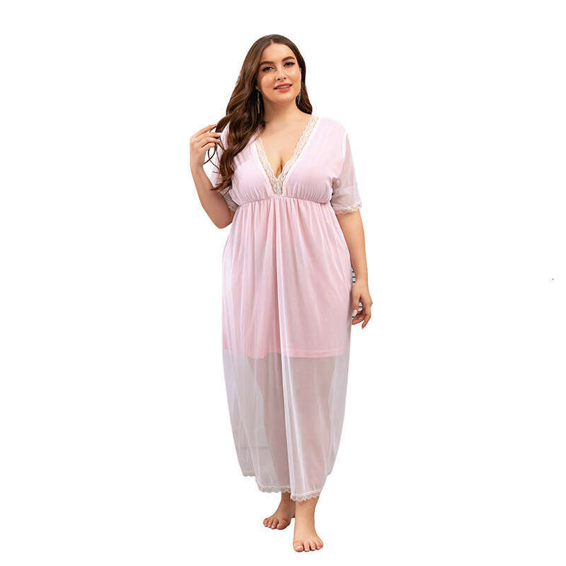 Hot selling Pure Desire Wind Mesh Lace Home Fur in the United States Large Size Nightwear Summer Fat MM French Dress