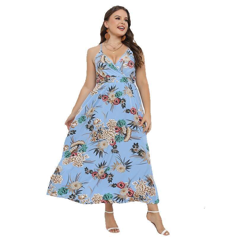 Hot Selling Holiday in United States Oversized Camisole Dress with Cross Chubby Mm Print on the Back Long Skirt Waist Pregnant Womens Dress Round Neck