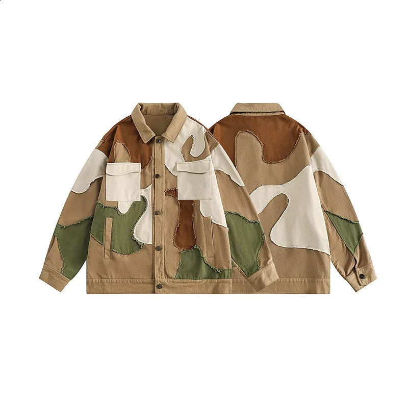 Vintage Hip Hop Streetwear Jacket Color Block Patchwork Jacket Men Autumn Harajuku Cotton Casual Jacket Coat Outwear 240718