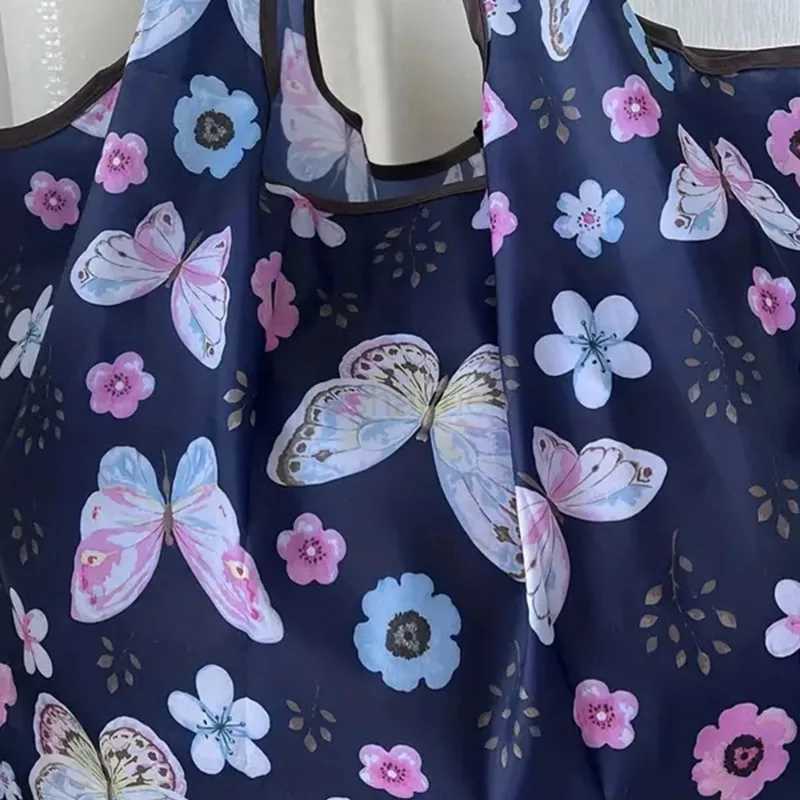 Folding Grocery Portable Butterfly Flower Printing Shopping Bag Eco-friendly Bag Reusable High-capacity Tote Bags 2024 NewXJ24