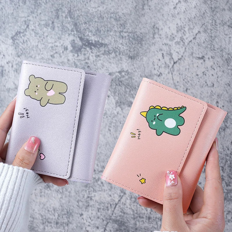 Women Short Cute Small Wallets Student Triple Fold Card Holder Girl ID Bag Coin Purse Ladies Cartoon Bags 240727
