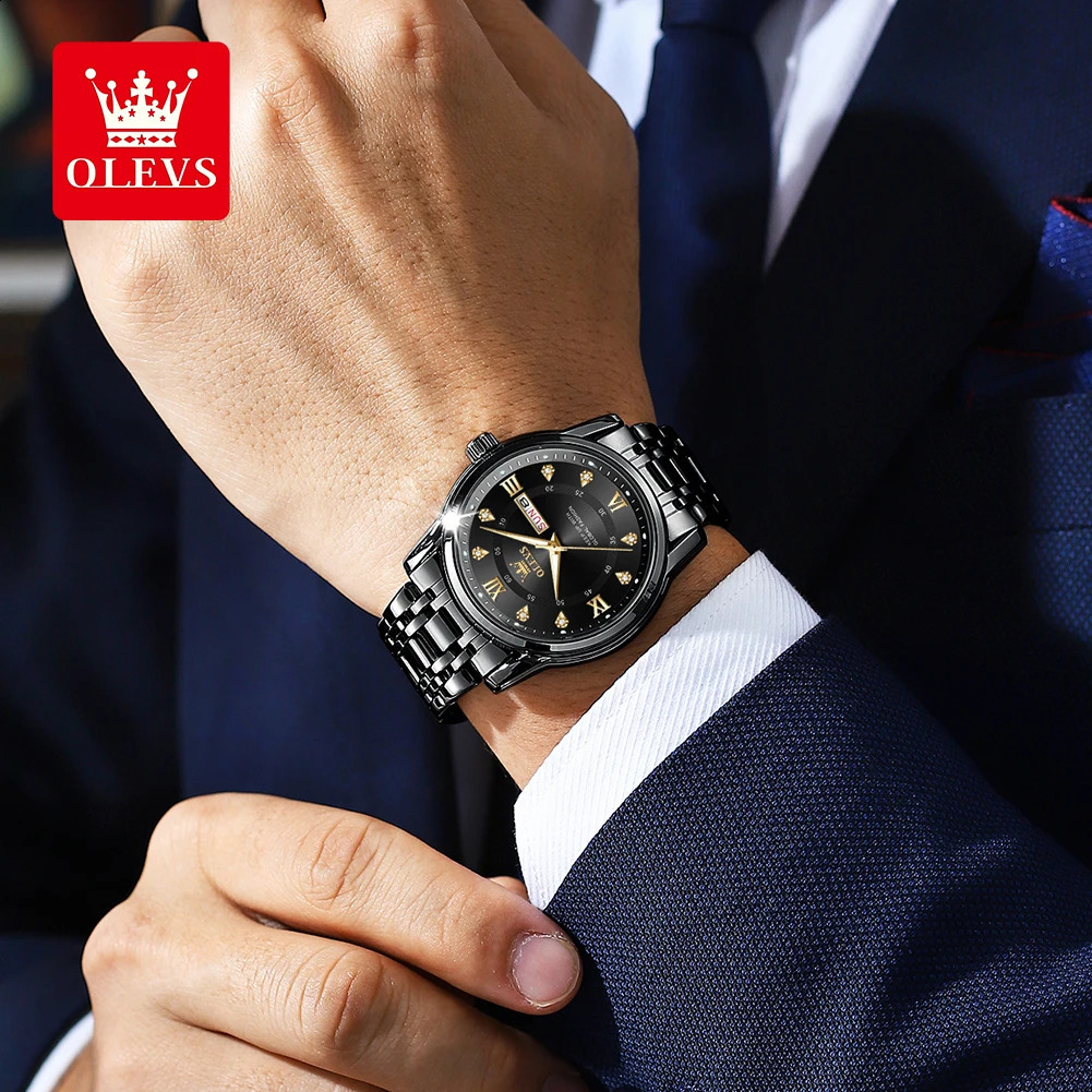 OLEVS Mens Watches Classical Trend Quartz Wach for Man Oirginal Movement Waterpoof Stainless Steel Luminous Week Date Display 240717 - view 5