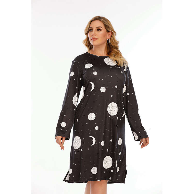 Spring New Graffiti T-shirt Skirt Large Casual Home Fury Print Loose Mid length Dress Pocket