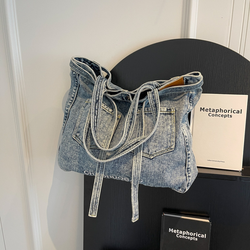 2024 new washed denim with large capacity, fashionable and casual tote bag, college student class shoulder bag H727#35 ddmy 2c00
