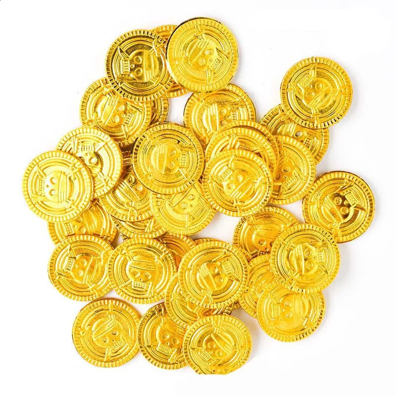 50100 pieces of pirate gold coins childrens birthday party decoration gifts Halloween plastic fake family collectibles game treasures 240726