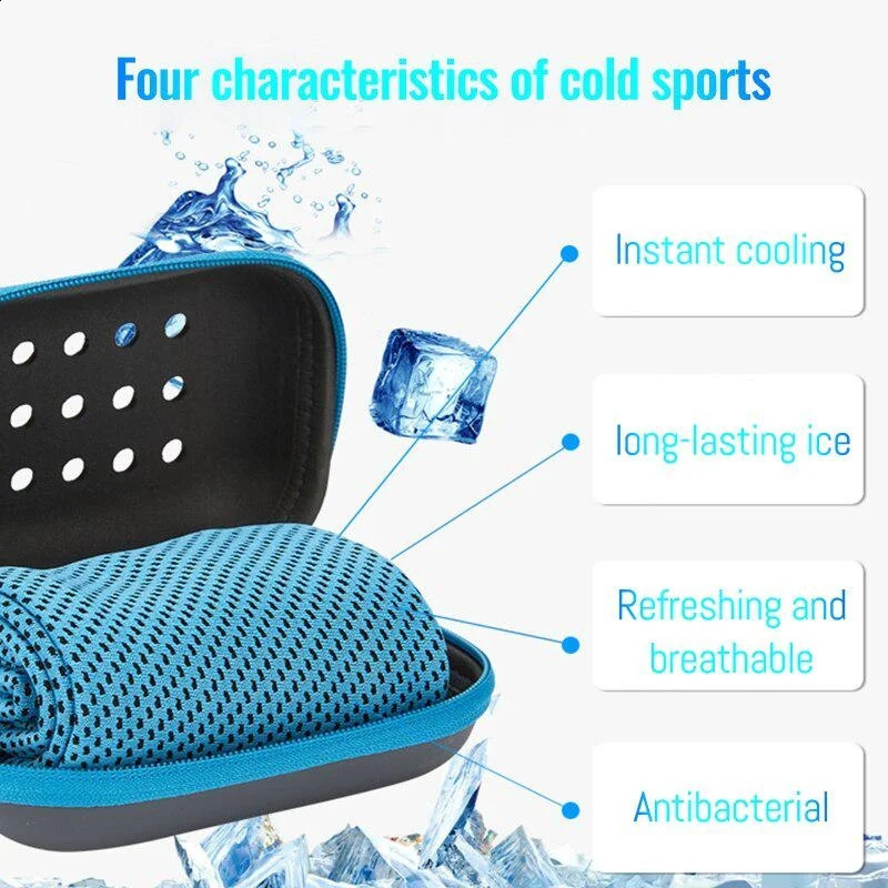 Quick Drying Cooling Towel Soft Breathable Chilly Sweat Absorption Cold Towel with Storage Box Sports Running Yoga Gym Club 240726