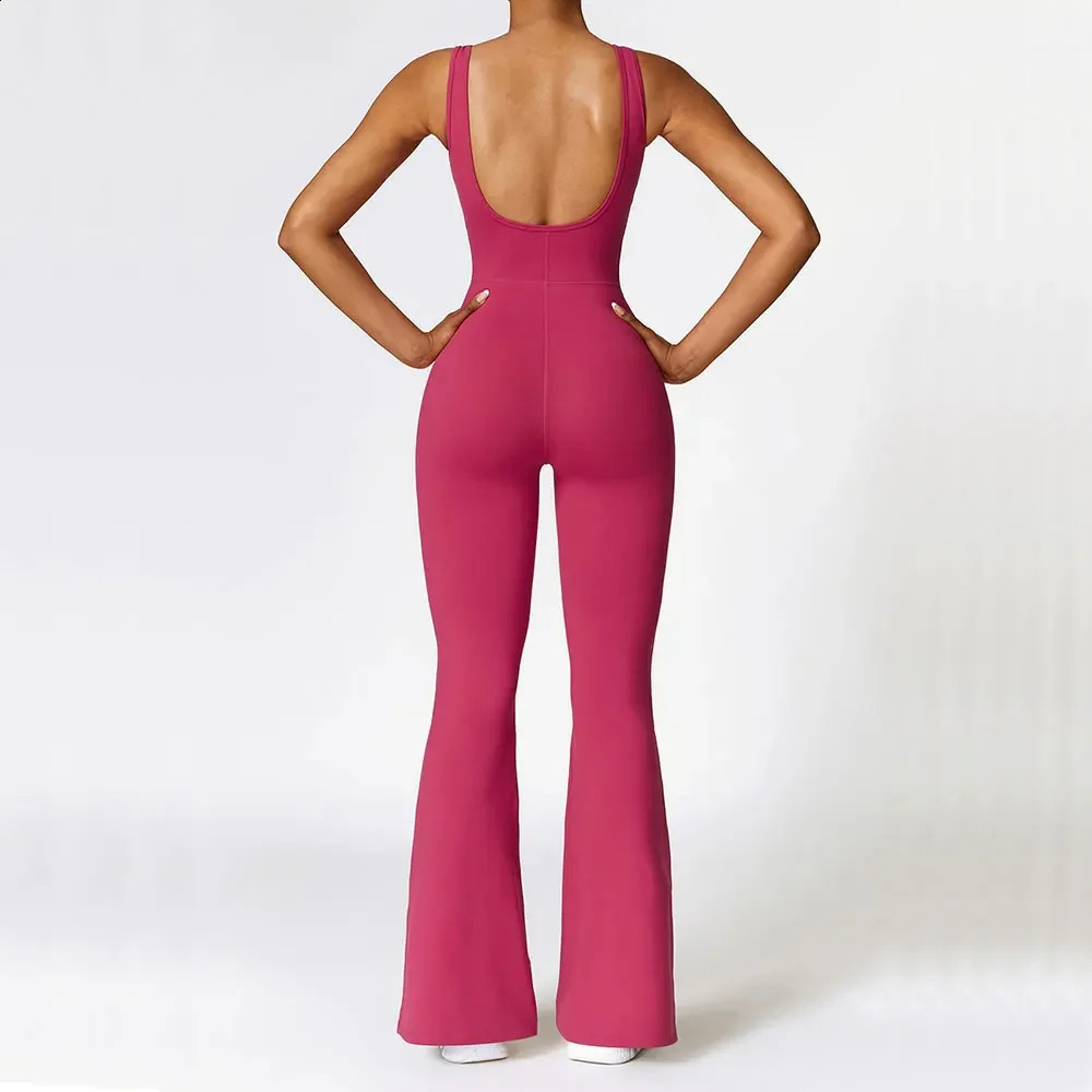 Yoga Bodysuit Womens Tracksuit Sportswear Gym Workout Set Jumpsuit Push Up Flared Pants Dance Fitness Sports Bodysuit 240719
