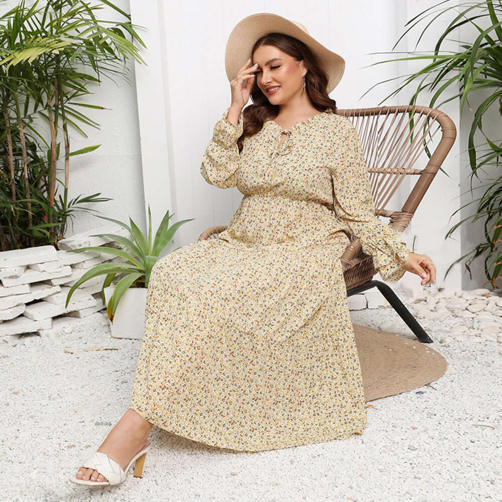 Spring Hot Selling French Oversized Chiffon Floral Super Fairy Dress with Round Neck Petal Sleeves Fresh and Sweet Long Skirt Self-cultivation Oversiz