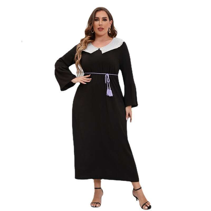 Hot Selling Large Size French Hepburn Style Lace Glitter Dress with Sleeves Elegant and Loose Fitting Long Skirt Self-cultivation Short Denim Dress