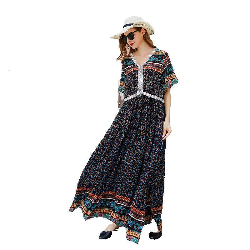 Bohemian Oversized Dress From the United States Hainan Sanya Holiday Chubby Mm Beach Skirt Fishtail Dress Sexy Bifurcated Denim Dress Round Neck Dress