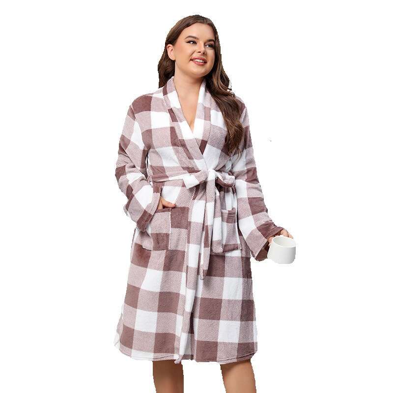 Thickened new plus size flannel bathrobes pamas home clothes autumn and winter womens long sleeves