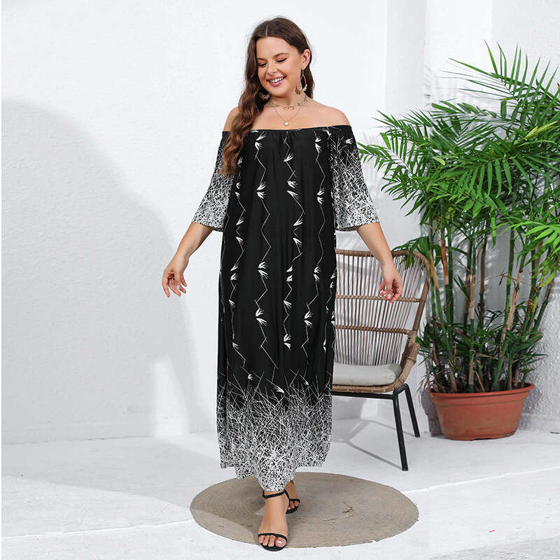 Large size terrace casual loose fitting printed ice silk long dress home clothing