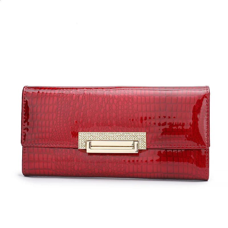 Alligator Pattern Genuine Leather Wallet Woman Long Ladies Cowhide Purse Diamond Decorated Card Holder Clutch Bag 240727