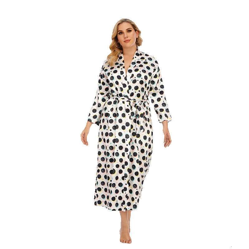 Japanese style pama color living room imitation silk dots large size chubby mm womens home clothing can be worn externally