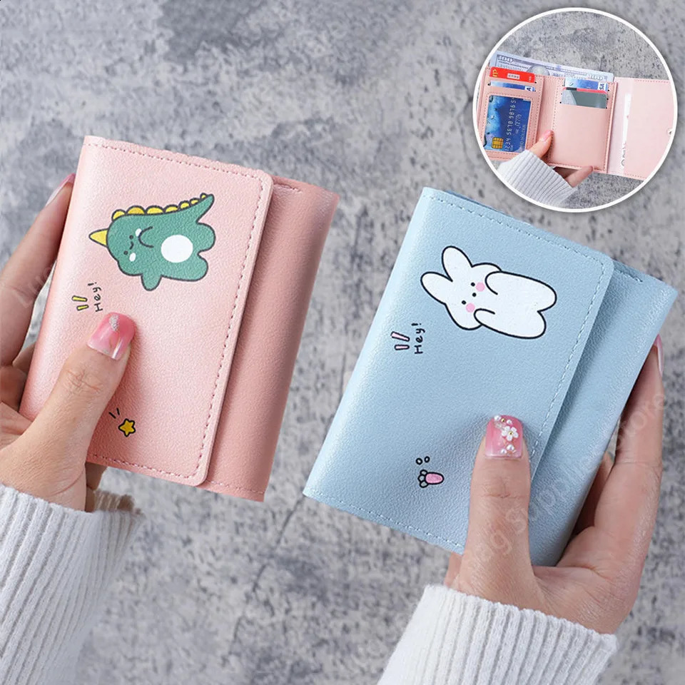 Women Short Cute Small Wallets Student Triple Fold Card Holder Girl ID Bag Coin Purse Ladies Cartoon Bags 240727