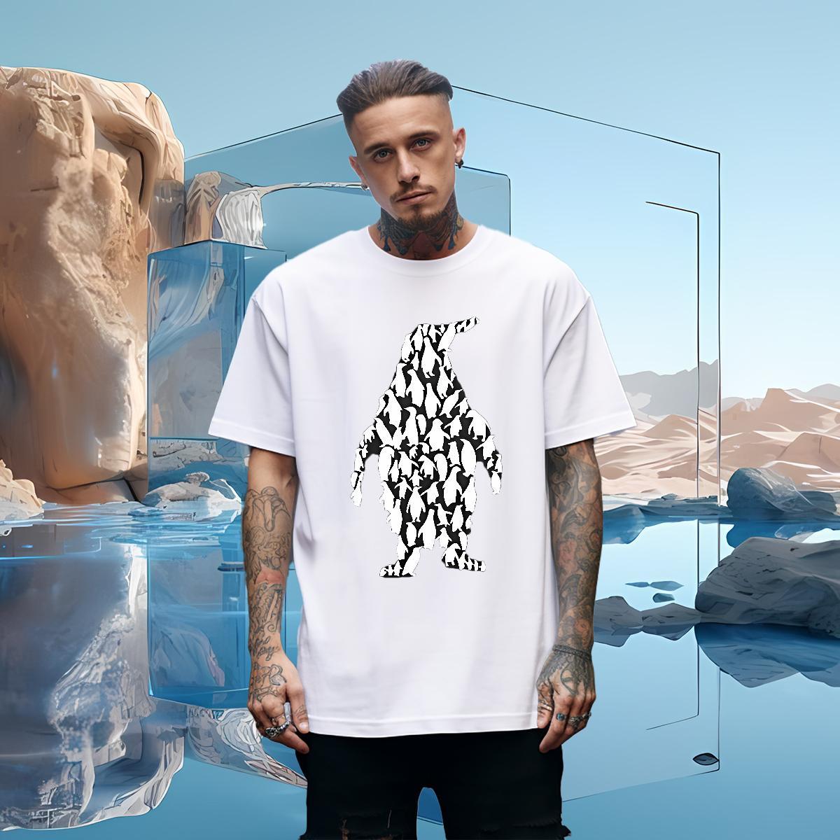 Fashion Designer 230g Cotton T shirt penguin Street Casual Men Tees Tops Tees Breathable Short Sleeve Popular Plus Size Cartoon