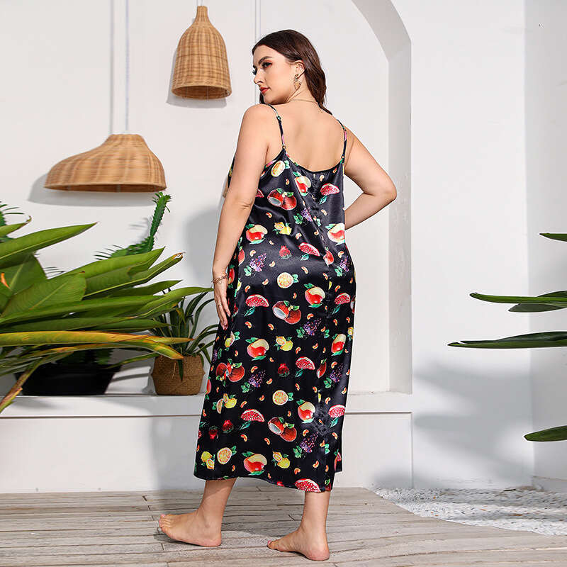 Terrace oversized with simulated silk color Ding Pang mm sleeping home dress suspender dress XXXL