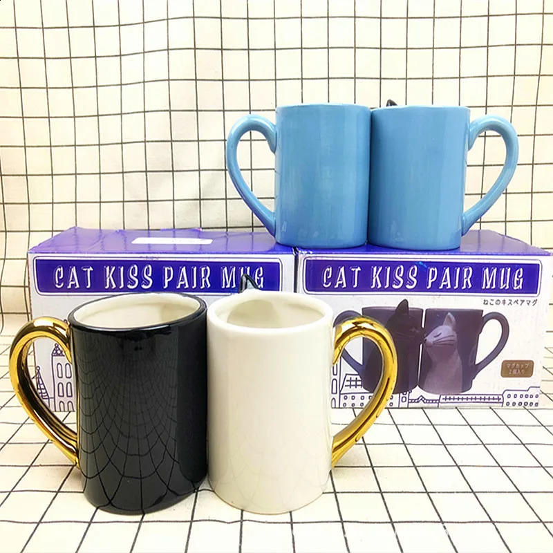 2pcs Cute Kiss Cat Cups Couple Ceramic Mugs Married Couples Anniversary Morning mug Milk Coffee Tea Breakfast Valentines Day 240712