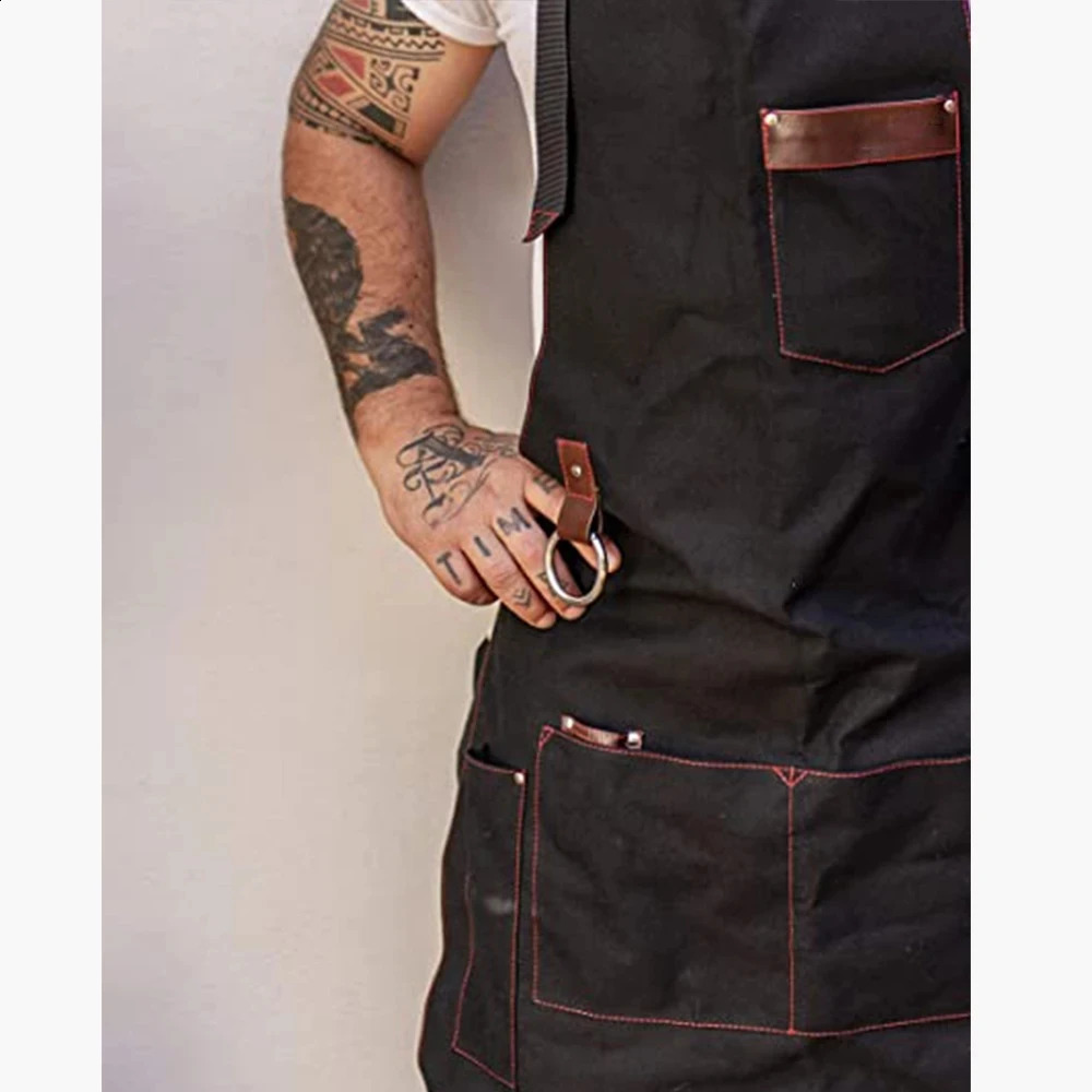 Kitchen Apron high quality For Pros Chef Waterproof Cooking Apron for Men Canvas With Pockets Fabric Barbecue Father Gift Apron 240726