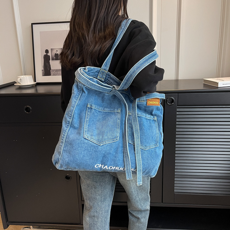 2024 new washed denim with large capacity, fashionable and casual tote bag, college student class shoulder bag H727#35 ddmy 2c00
