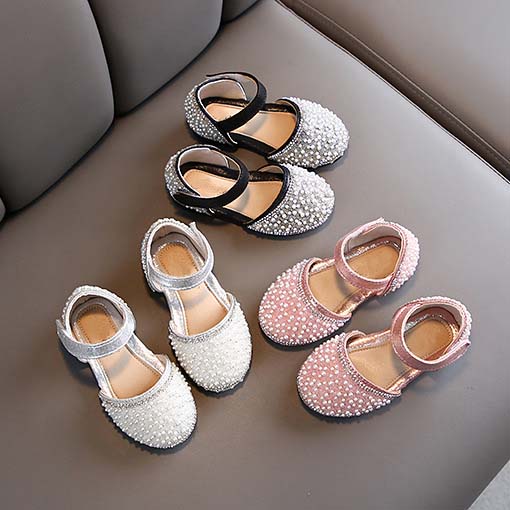 New Fashion Luxury Girls Pearls Shoes Designers Kids Sparkling Shoes Brand Kids Party Shoes Trendy Children Retro Style Shoes -8 Girls Kid Shoes DYD24072711