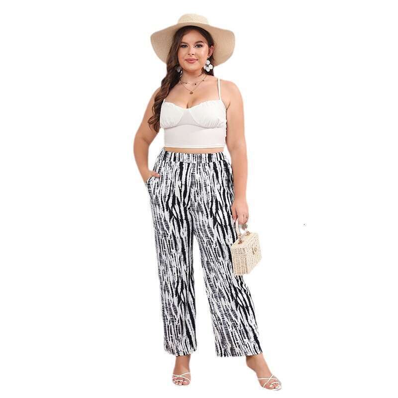 New Best-selling Oversized Loose Flowing Ice Silk Wide Leg with Printed Zebra Pattern Casual Pants Nine Points and Sweat Pants Unisex Waterproof Trous