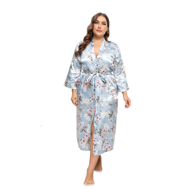 Hot selling autumn new simulation silk colored ding oversized pamas bathrobes home clothes long sleeved XXXXL
