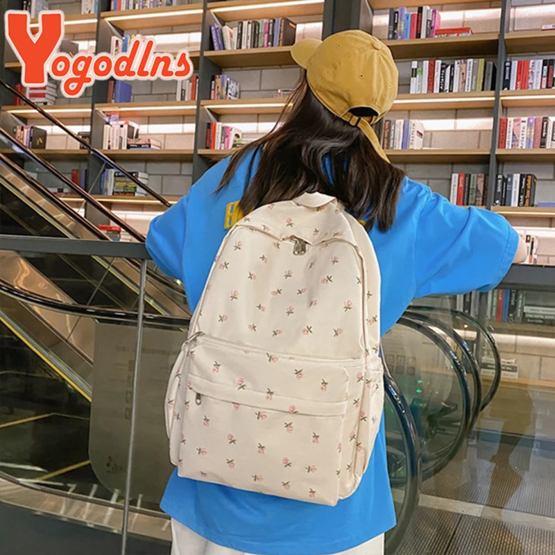 Yogodlns Fashion Floral Backpack For Women Waterproof Nylon Rucksack Teenager Large Capacity Student School Bag Travel 240914