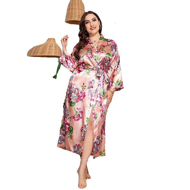 Oversized womens long nightgown skirt imitating silk printed home clothes can be worn externally