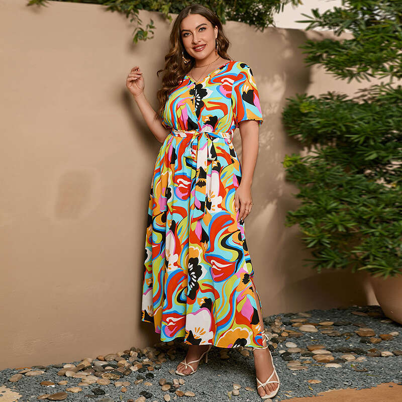 Hot Selling Art Fantasy Oversized Dress in the United States Short Sleeved Chiffon Long Dress Weighing 200 Pounds Can Be Worn Denim Dress Oversize Dre