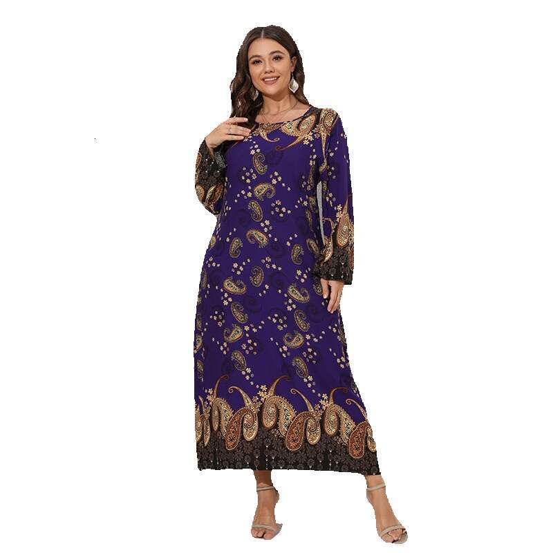 Hot Selling Oversized Loose Round Neck Printed Dress for Womens Spring and Autumn Ethnic Style Long Skirt Novelty Loose SKINNY DRESS Oversize Dress