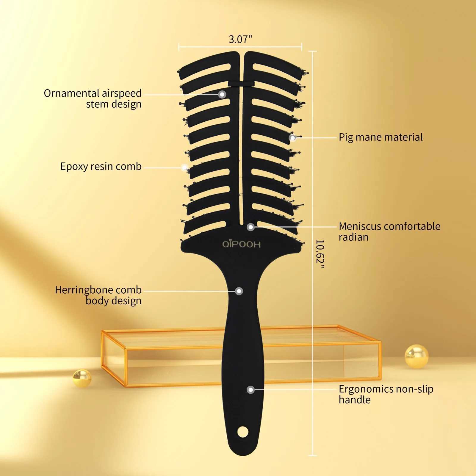 Qipooh Curved Vented Hair Brush Scalp Massage Comb Women Wet Curly Detangle Hair Brush for Salon Hairdressing Styling ToolsM240727