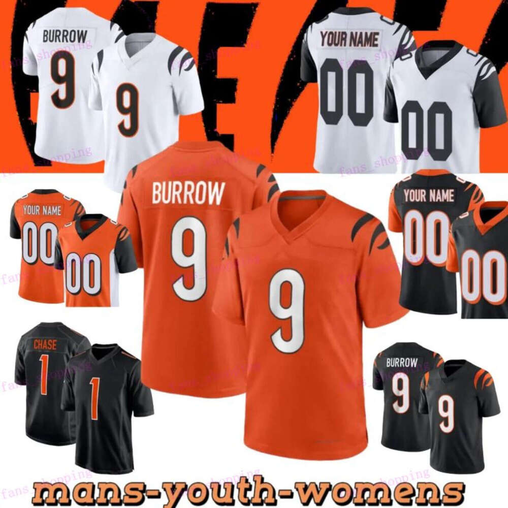 9 Joe Burrow Football Jerseys Ja'Marr Chase Tee Higgins Evan McPherson Joe Mixon Sam Hubbard Logan Wilson Trey Hendrickson Myles Murphy Amarius Mims Cam Taylor-Britt