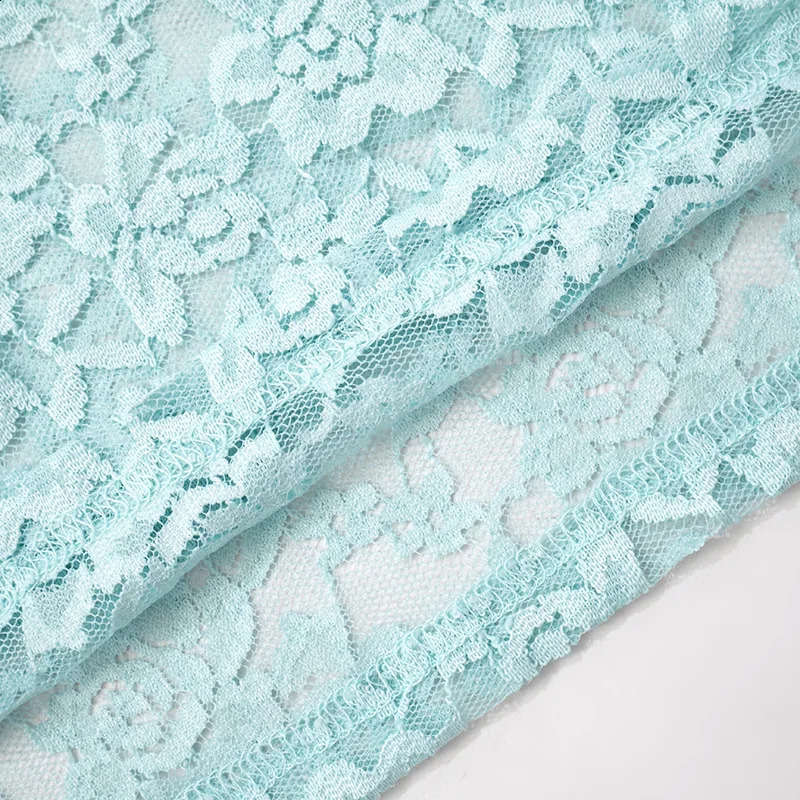 Sexy Blue Lace 2 Piece Club Outfits for Women 2024 See-Through Crop Top and Maxi Skirt Set