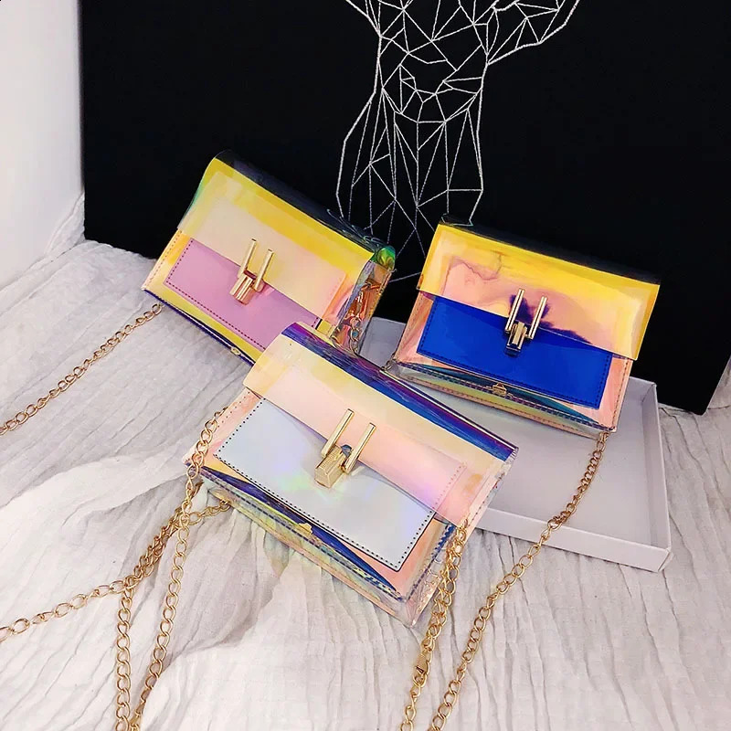 Crossbody Bags for Women 2024 Laser Transparent Bags Fashion Women Korean Style Shoulder Bag Messenger PVC Waterproof Beach Bag 240909ZY