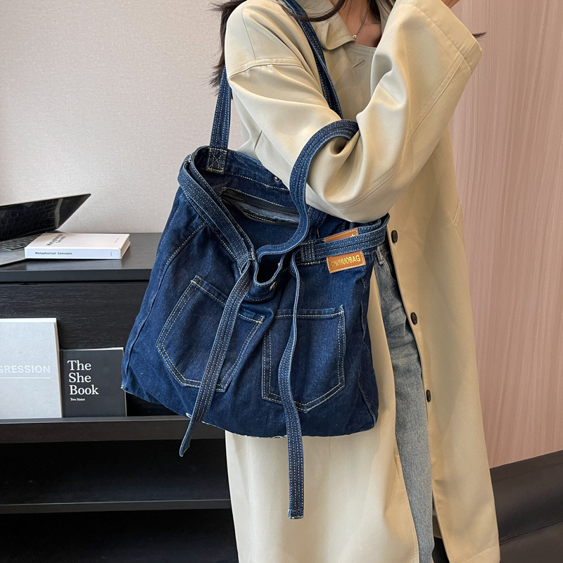2024 new washed denim with large capacity, fashionable and casual tote bag, college student class shoulder bag H727#35 ddmy 2c00