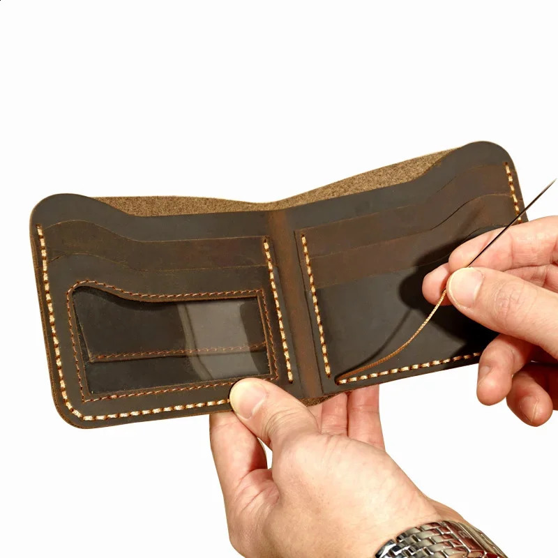 Fashion Genuine Leather Mens Wallet Retro Handmade for Men Durable Real Purse Coin 240727