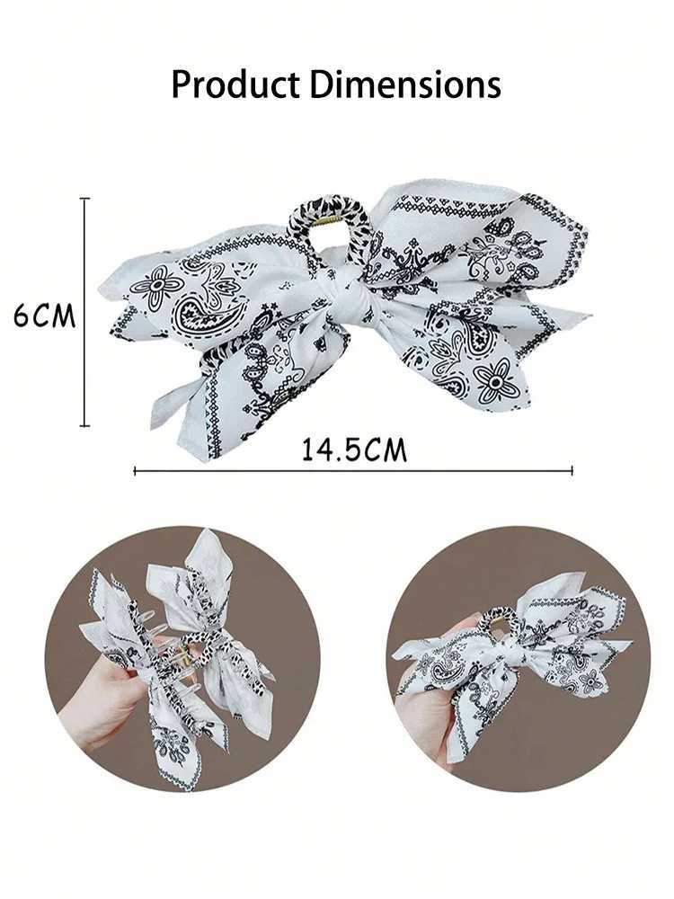 Vintage Style Bow Hair Claw Cashew Paisley Shark Clip Large Size Hair Clips Boho Vacation Headwear Women Hair AccessoriesL240727
