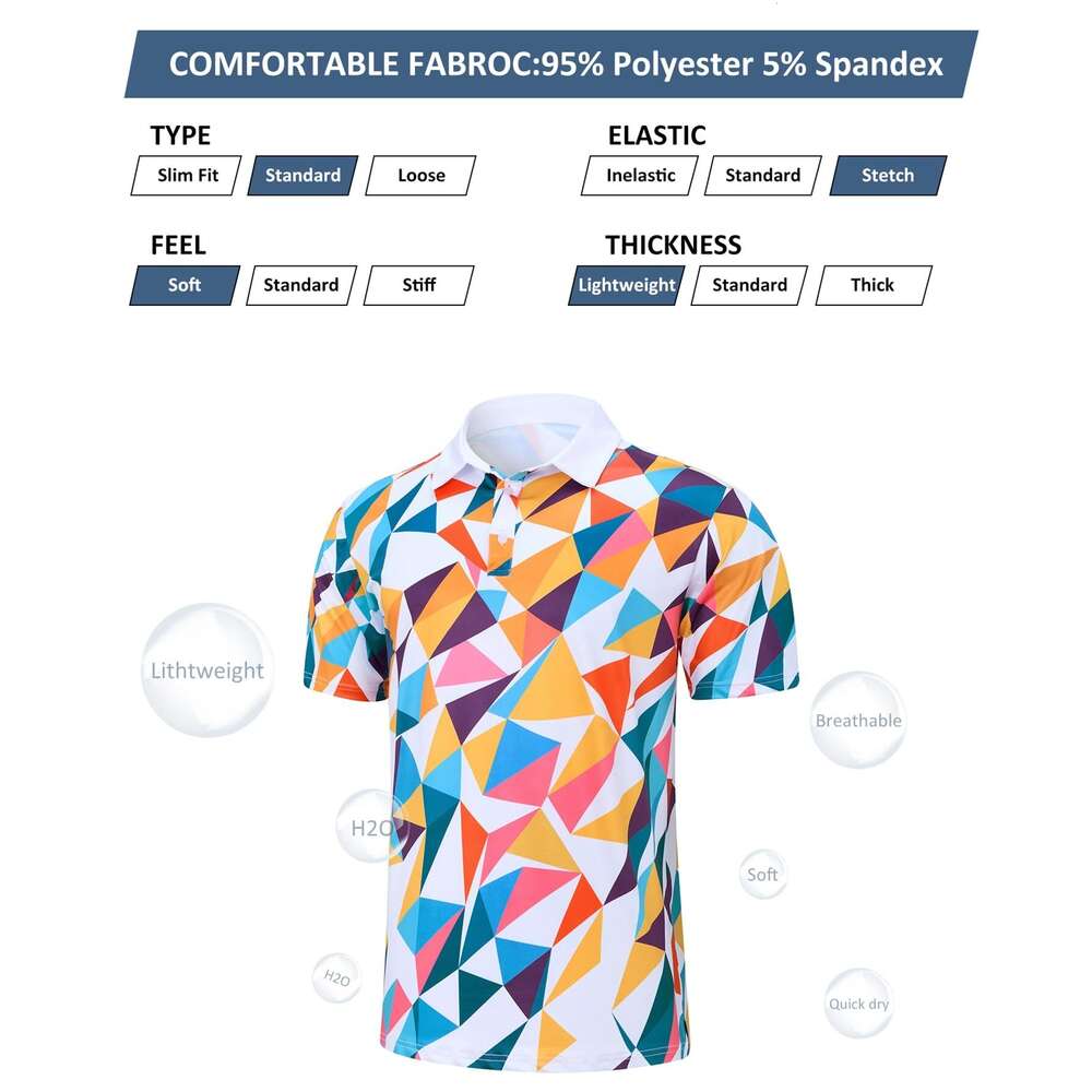 Fashion Summer tops Mens Golf Shirt Dry Fit Athletic Polo Shirts Moisture Wicking Performance 3D Print Short Sleeve Free shipping