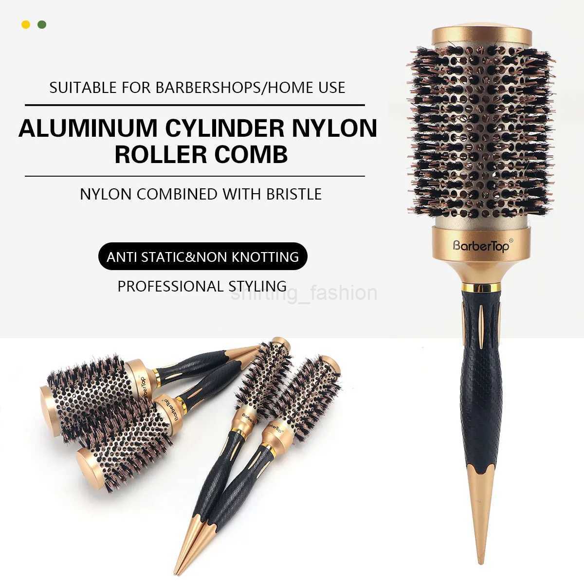 New Handle Round Rolling Brush Straight Twill Hair Comb Boar Bristle Round Barrel Hair Curling Brush Hairdressing Styling ToolCL240727