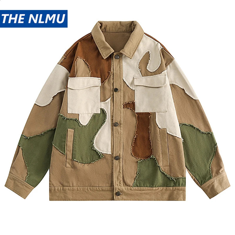 Vintage Hip Hop Streetwear Jacket Color Block Patchwork Jacket Men Autumn Harajuku Cotton Casual Jacket Coat Outwear 240718