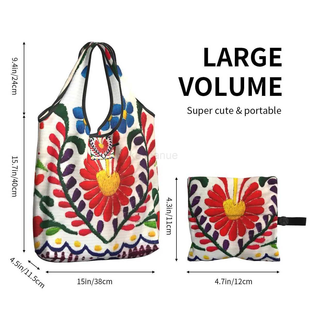Mexican Flowers Grocery Shopping Tote Bag Women Custom Shoulder Shopper Bag Big Capacity HandbagXJ240727