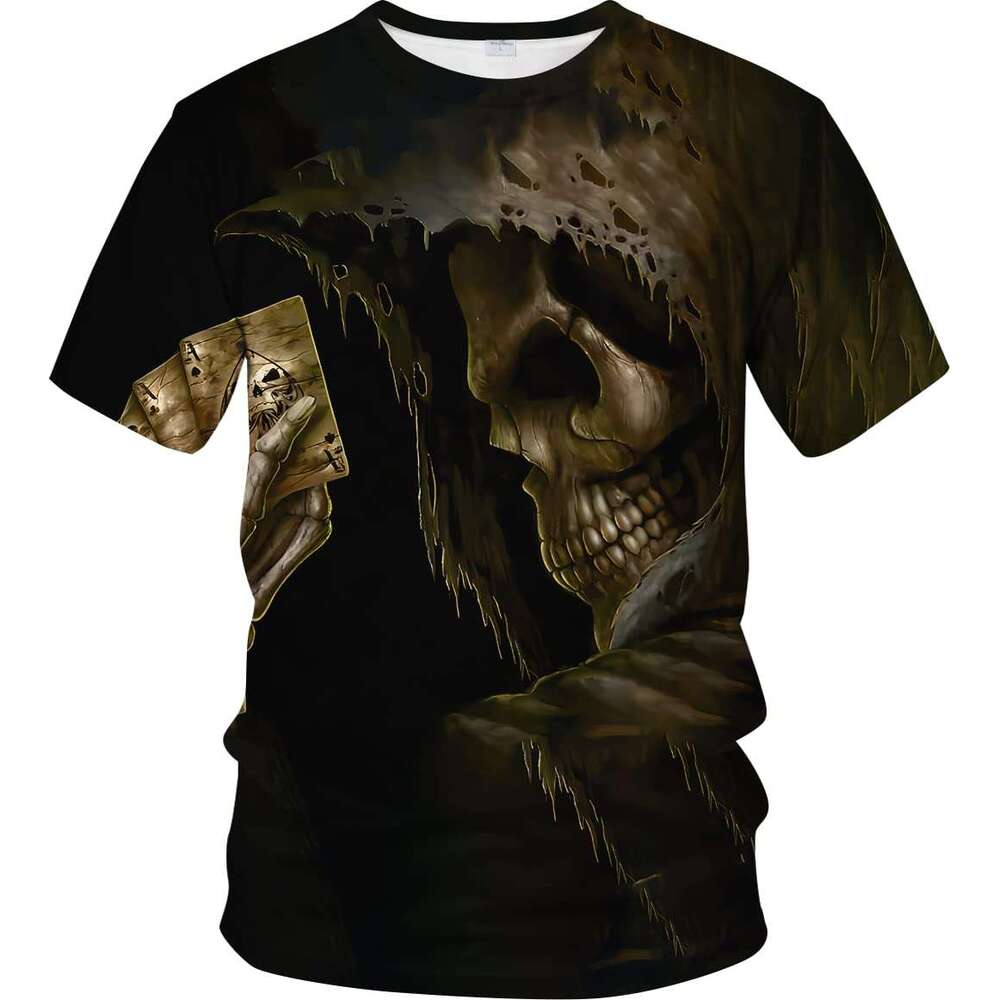 Halloween T Shirts Mens 3D Poker Skull Graphic Tees Short Sleeve T-Shirt Pattern Vintage Funny Casual Shirt tops Summer clothes tshirt 2025