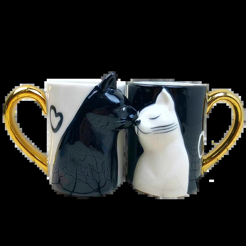 2pcs Cute Kiss Cat Cups Couple Ceramic Mugs Married Couples Anniversary Morning mug Milk Coffee Tea Breakfast Valentines Day 240712