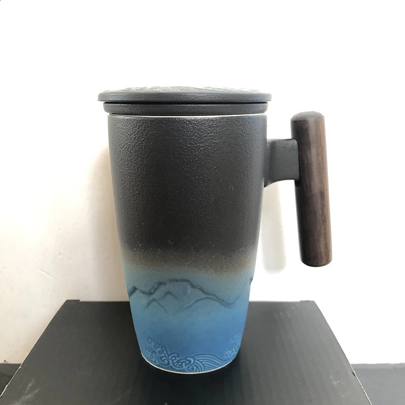Handmade Ceramic Coffee Cup Large Ceramic Strainer Creative Retro Mug Traditional Tea Cup Pottery Mug Porcelain Tea Cup Gift Set 240712