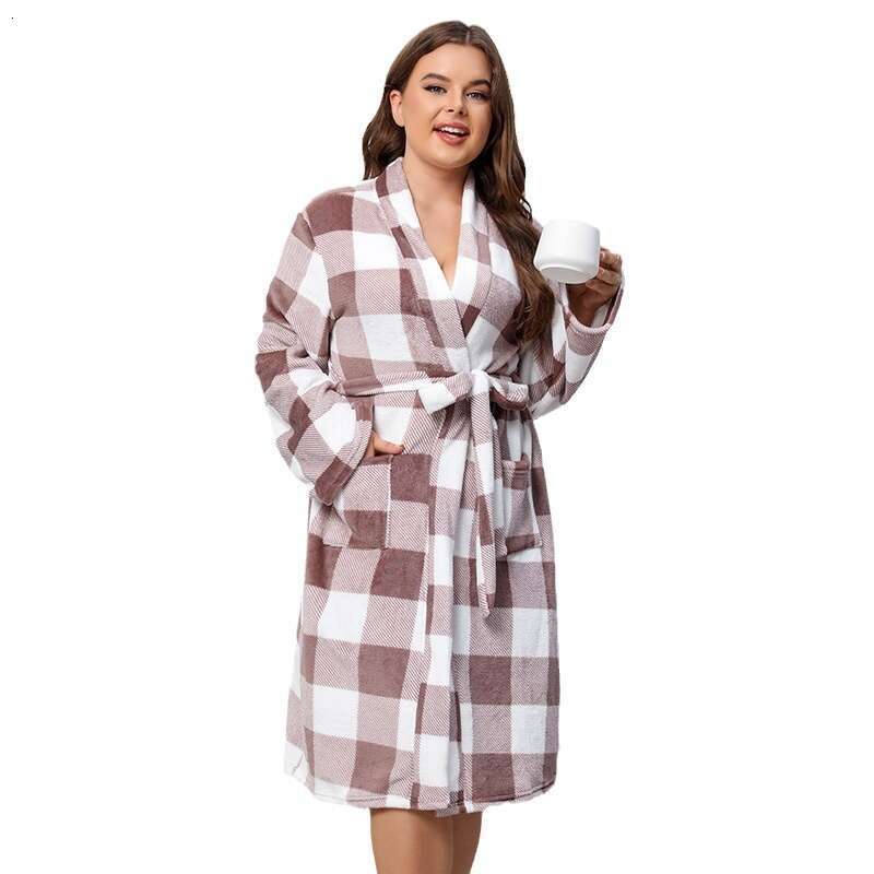 Thickened new plus size flannel bathrobes pamas home clothes autumn and winter womens long sleeves