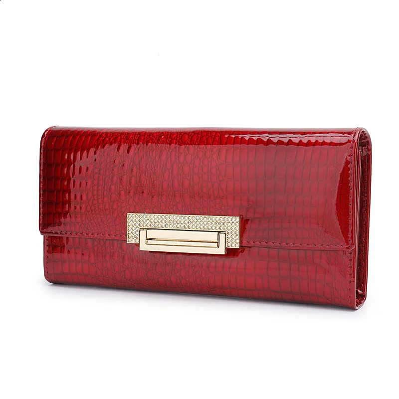 Alligator Pattern Genuine Leather Wallet Woman Long Ladies Cowhide Purse Diamond Decorated Card Holder Clutch Bag 240727