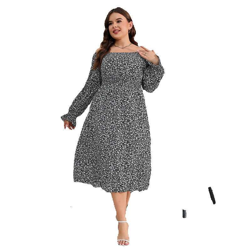 Spring New Oversized Sleeved with Floral Elastic Waist Elegant Long Dress and Lotus Leaf Sleeves Novelty Waist Self-cultivation Bifurcated BOHO DRESS