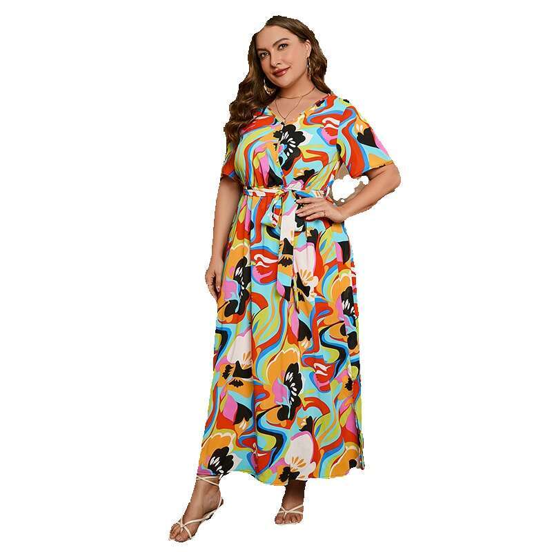 Hot Selling Art Fantasy Oversized Dress in the United States Short Sleeved Chiffon Long Dress Weighing 200 Pounds Can Be Worn Denim Dress Oversize Dre