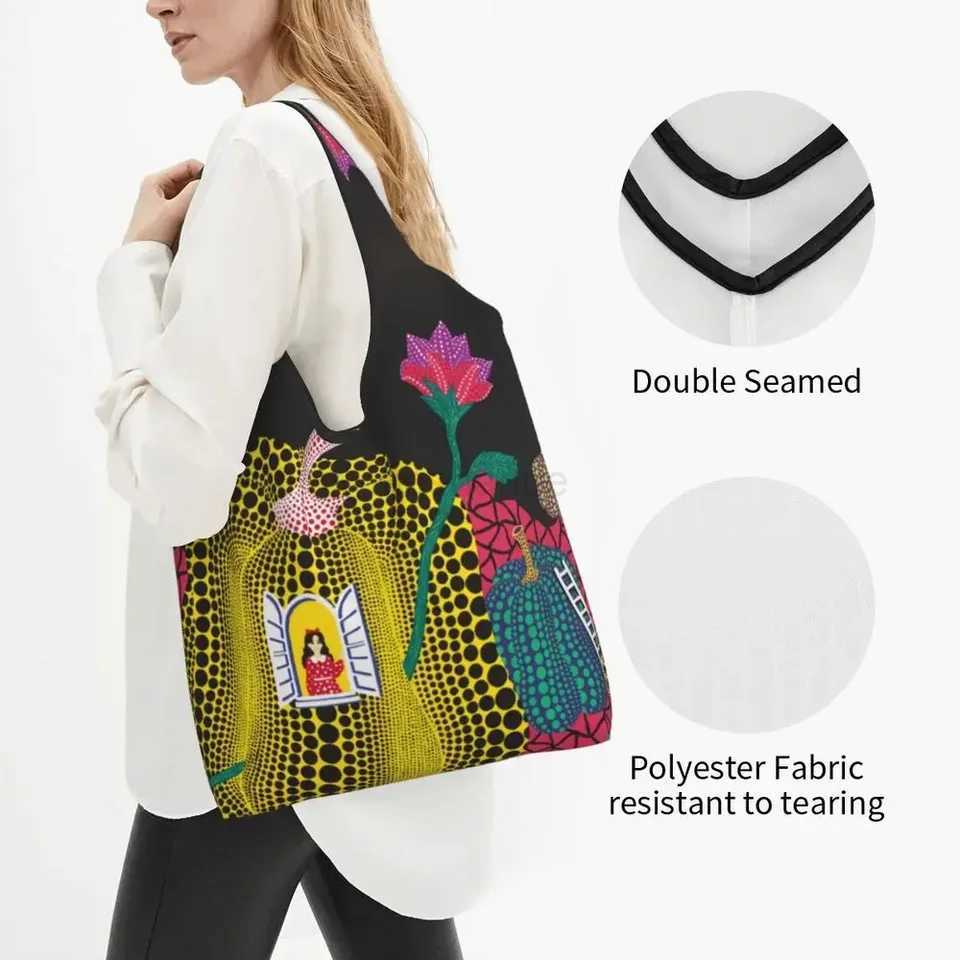 Yayoi Painting Kusama Abstract Shopping Bag Fashion Shopper Shoulder Grocery Tote Bag Big Capacity Portable HandbagX